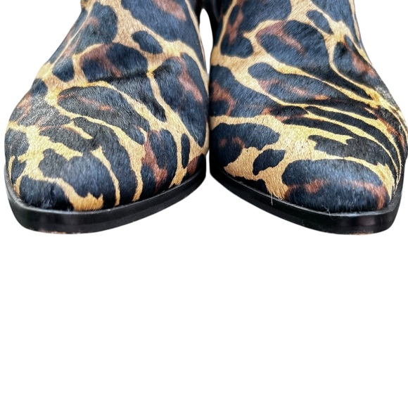 Sole Society So Lynette Leopard Bootie 8 Calf Hair Mob Wife Cut Out Stacked Heel - Picture 8 of 12